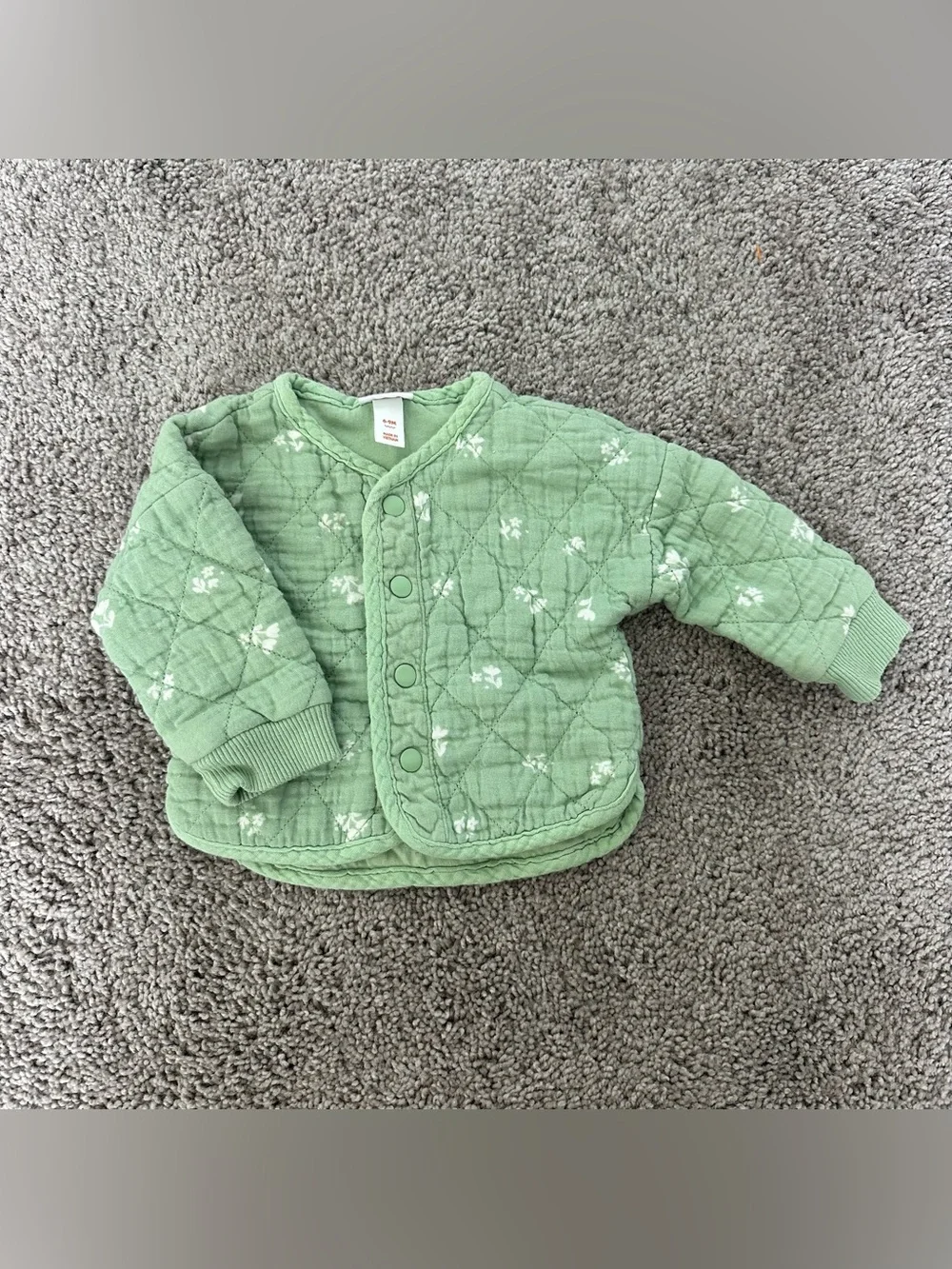 Baby Girls' Green Floral Diamond Quilted Denim Jacket by Cat & Jack